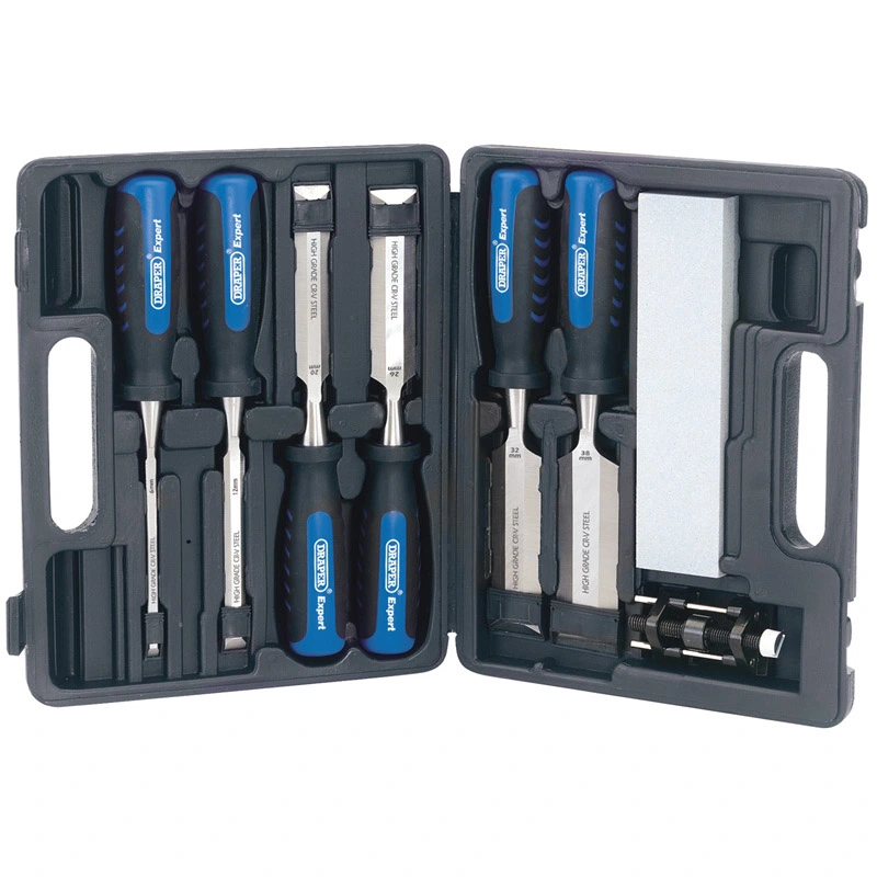 Draper Tools Draper 88605 8 Piece Wood Chisel Set With Sharpening Stone & Honing Guide