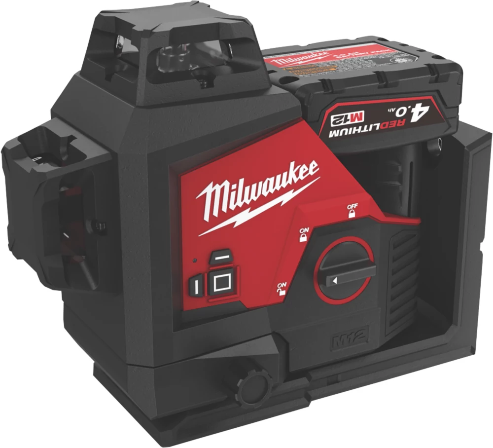 Milwaukee M123PL-401C 12V 1 X 4.0Ah Li-Ion RedLithium Green Self-Levelling Cross-Line Laser Level